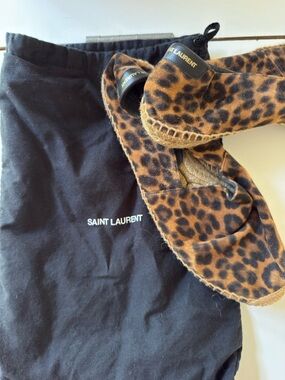 Saint Laurent Suede Leopard Print Espadrilles - Brown & Black